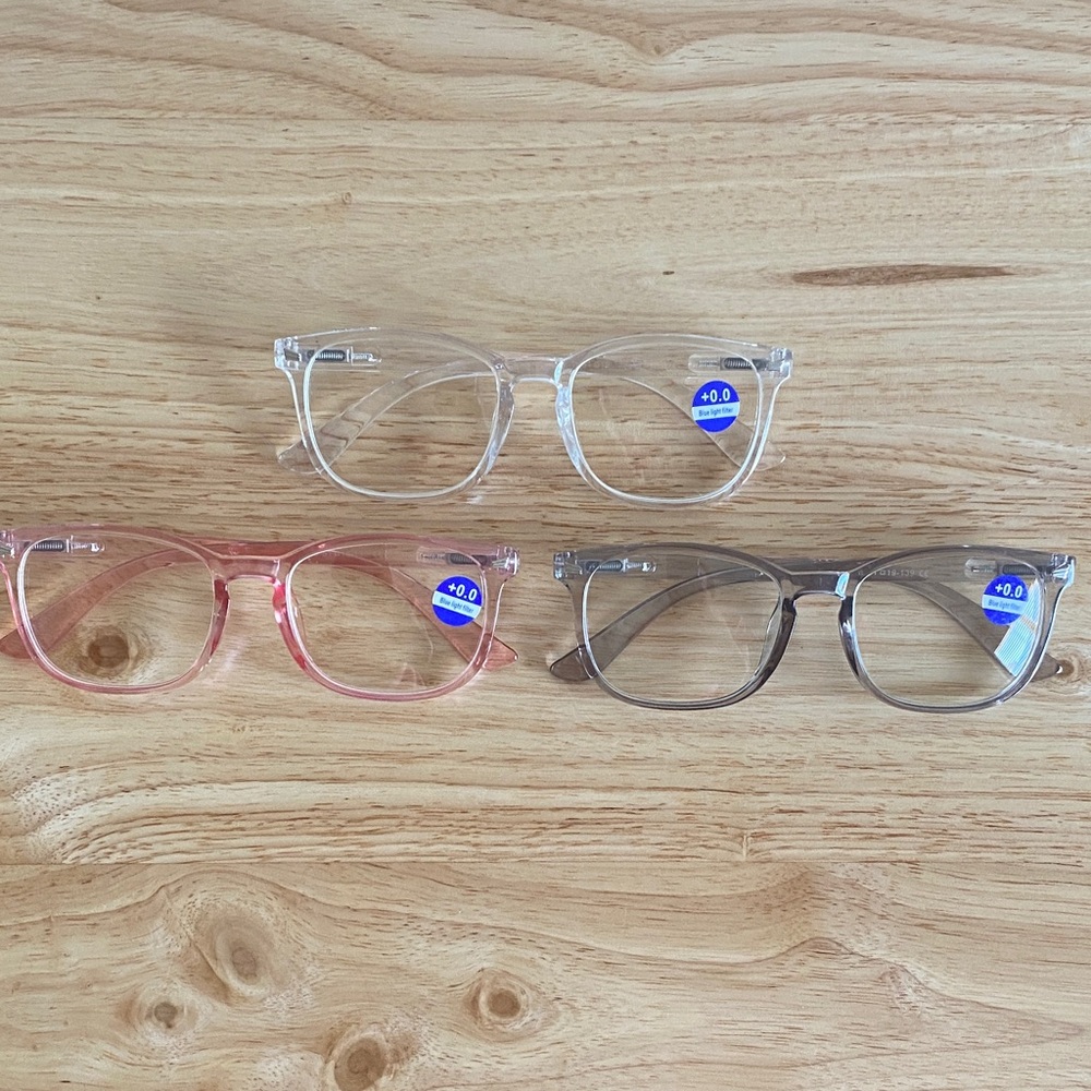 Set of 3 Stylish Women’s Bluelight Blocking Glasses (Pink, Clear, and Gray)
